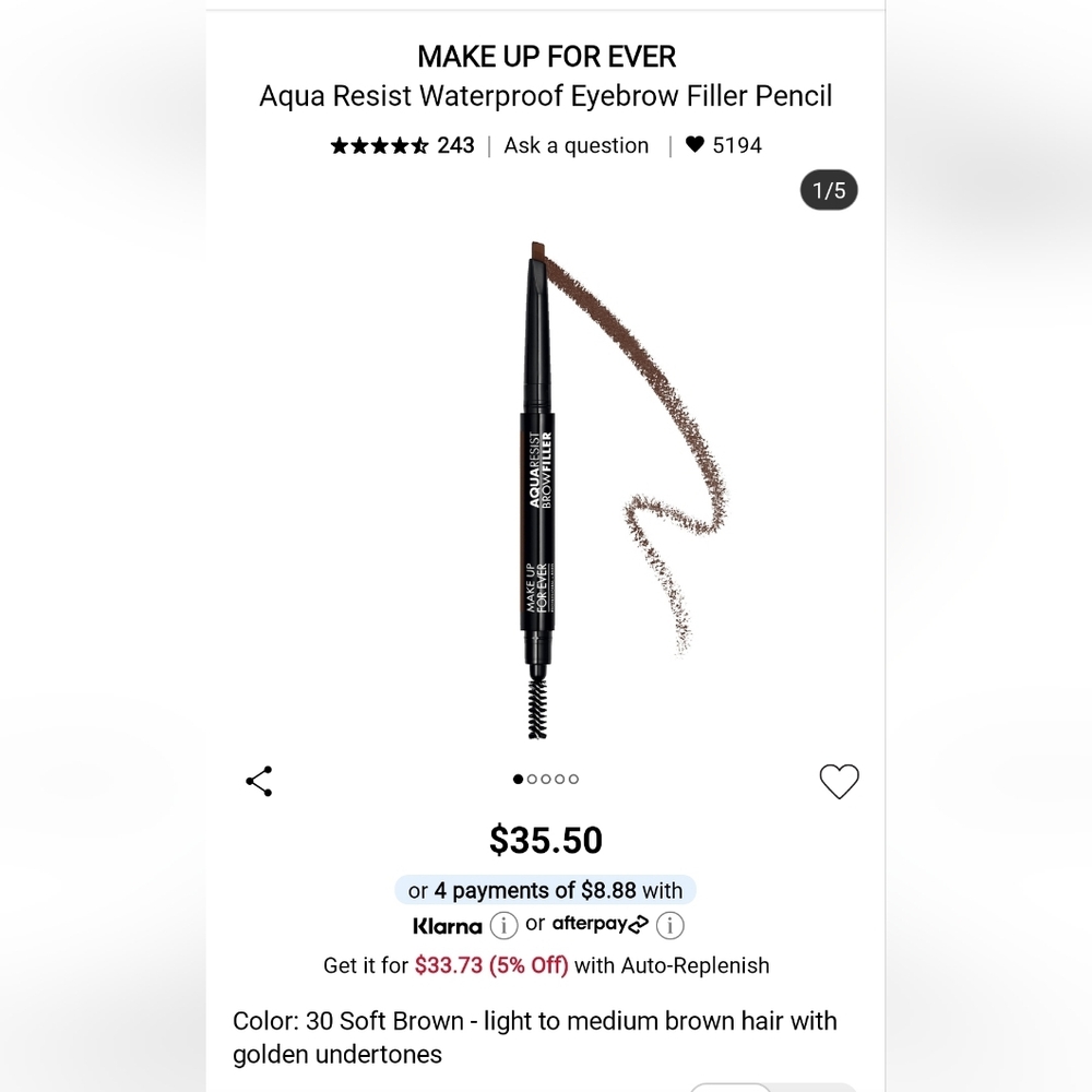 Makeup Forever Aqua Resist Eyebrow Pencil - Soft Brown